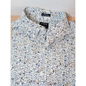J.Crew Shirt Mens Large White Floral Slim Untucked Stretch Long Sleeve Classic